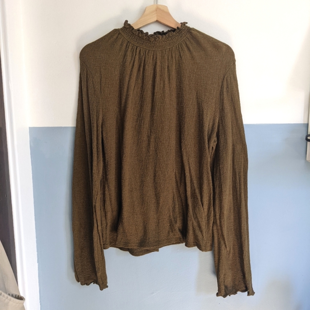 Texture & Thread Bell Sleeve High Neck Top